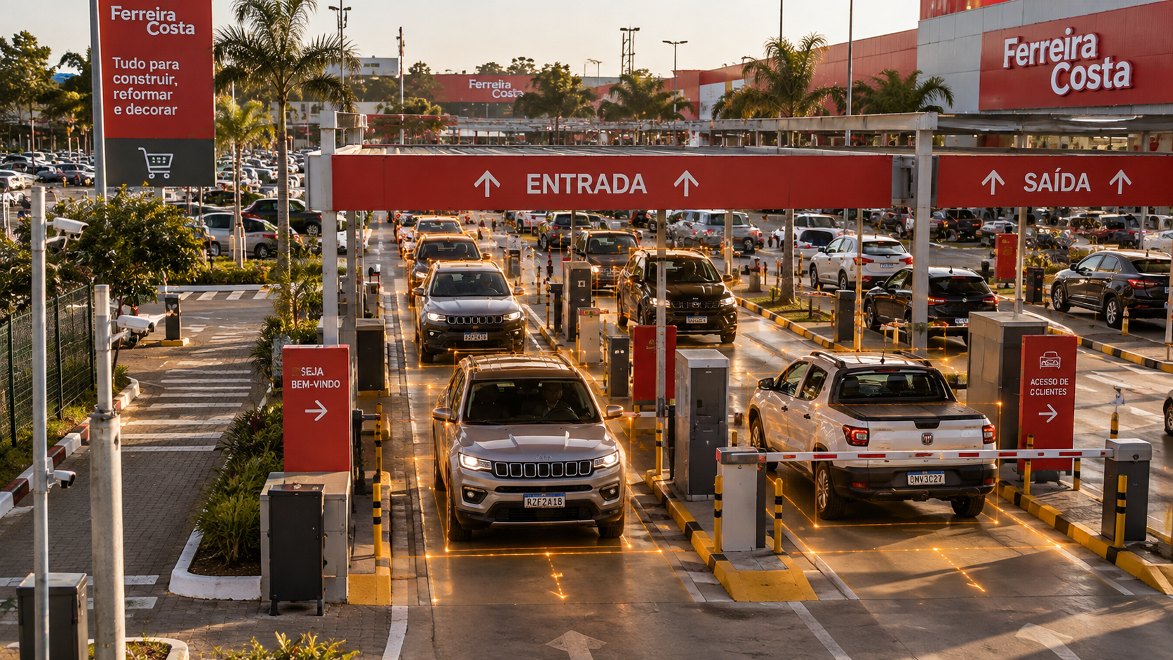 Entrada do estacionamento com leitura de placas dos veículos